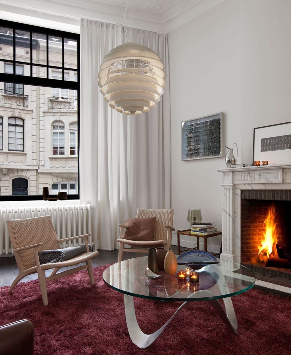 Art Nouveau interior design Living room with fireplace
