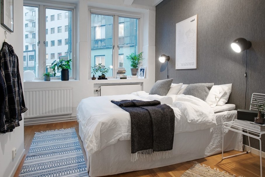 Bedroom design in Scandinavian style - Clarity of lines shapes colors flooring