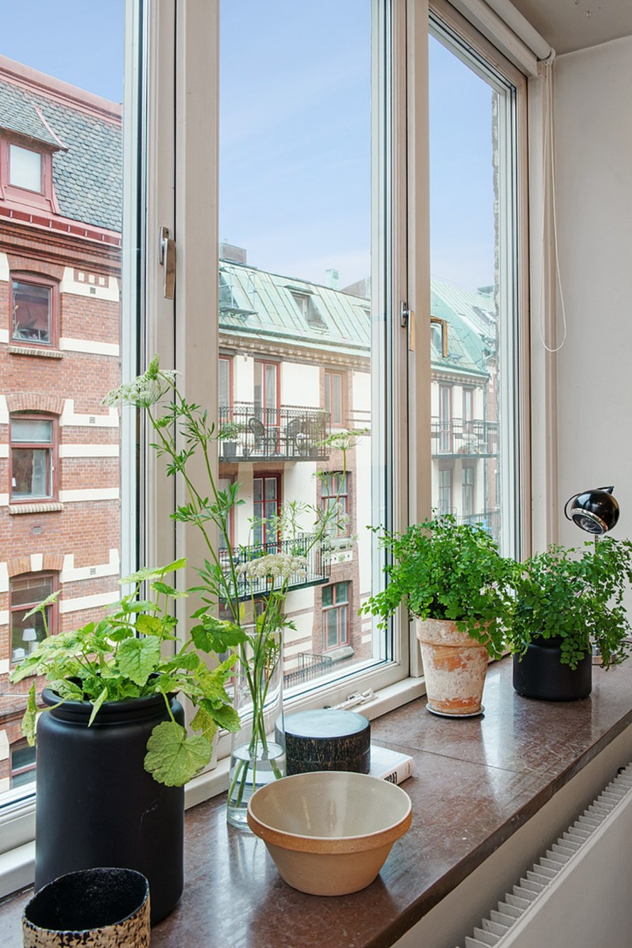 Scandinavian style interior design - large number of plants and flowers in pots