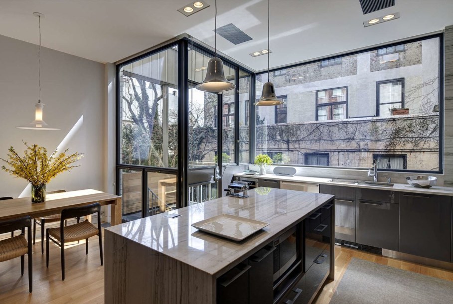 Stylish Townhouse Interior in New York - glass anf marble