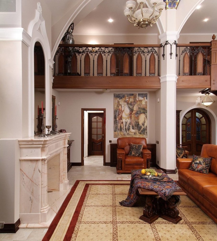 The Romanesque Style - Living room with fireplace
