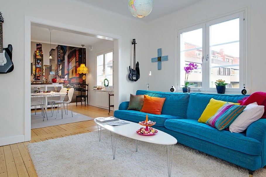 Apartment With Light And Colourful Interior - Living room
