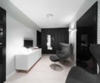 Apartment interior design in black and white colors