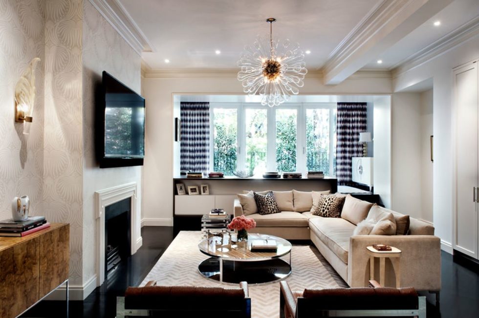 New York townhouse in a mixed style - lounge with a fireplace