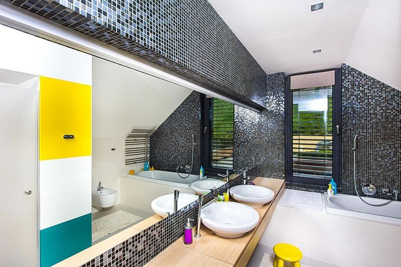 This modern three-story house - The separate bathroom for kids - low wash sinks