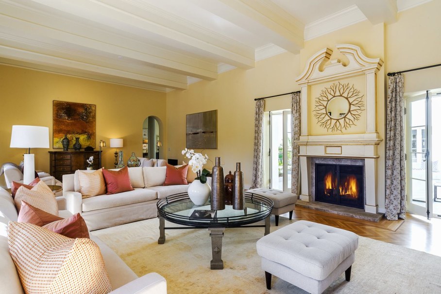 Santa Barbara 'Scarface' Mansion - Living room with Fireplace