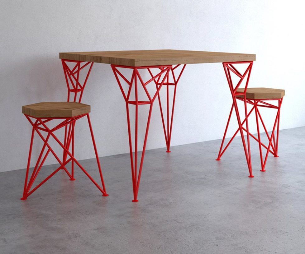 Uniquely Furniture Collection Apollo Table And Spike Tabouret - Red