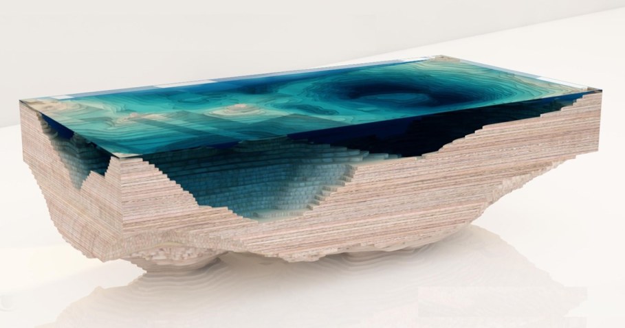 Abyss table by Duffy London in the form of a 3D map of the sea 5