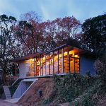 The house is on top of a ridge in Japan