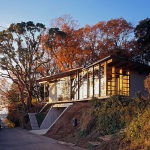 The house is on top of a ridge in Japan