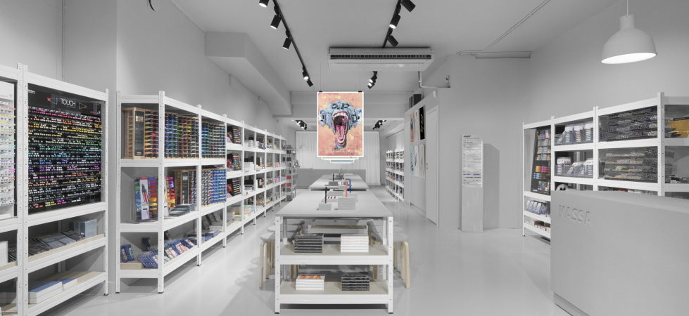 Stylish Monochromic Interior Of Colour Pencils Store