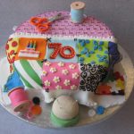 70th Birthday Decorations Ideas Cake Sewing Basket with Patchwork