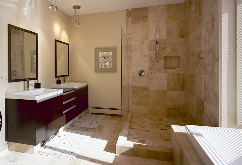 Beige and Brown color bathroom interior