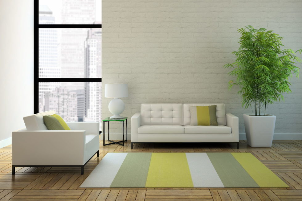 Beige and Green Combination Living Room Interior