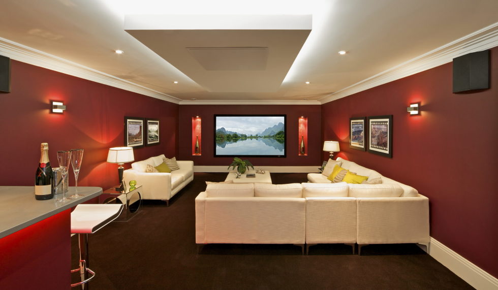 Beige and Red Color Living Room Interior
