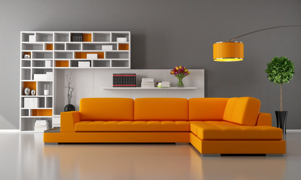 Combination of the orange and grey colors in the interior