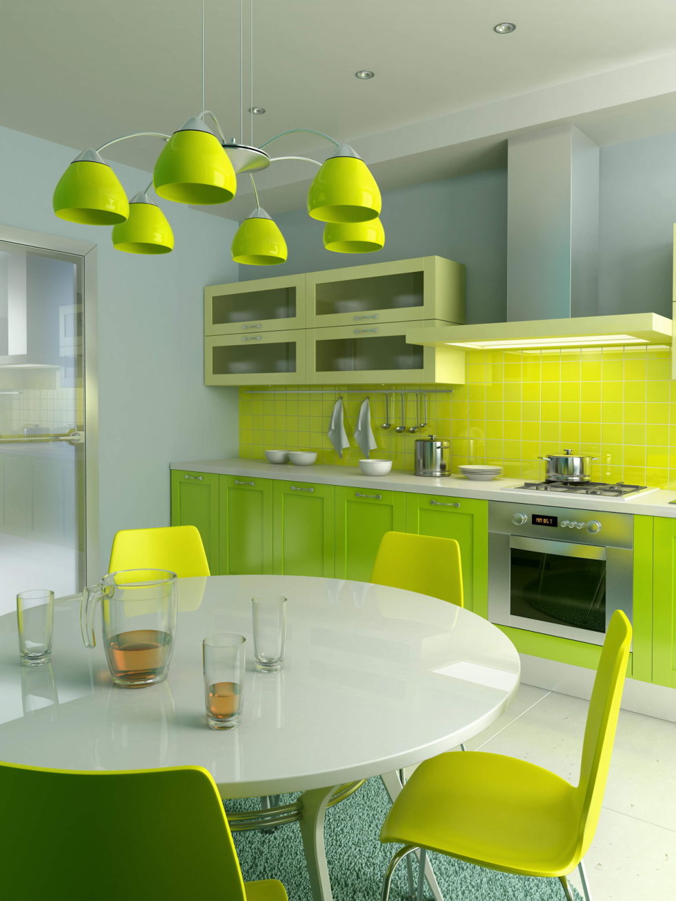 Combination of yellow-green in the interior