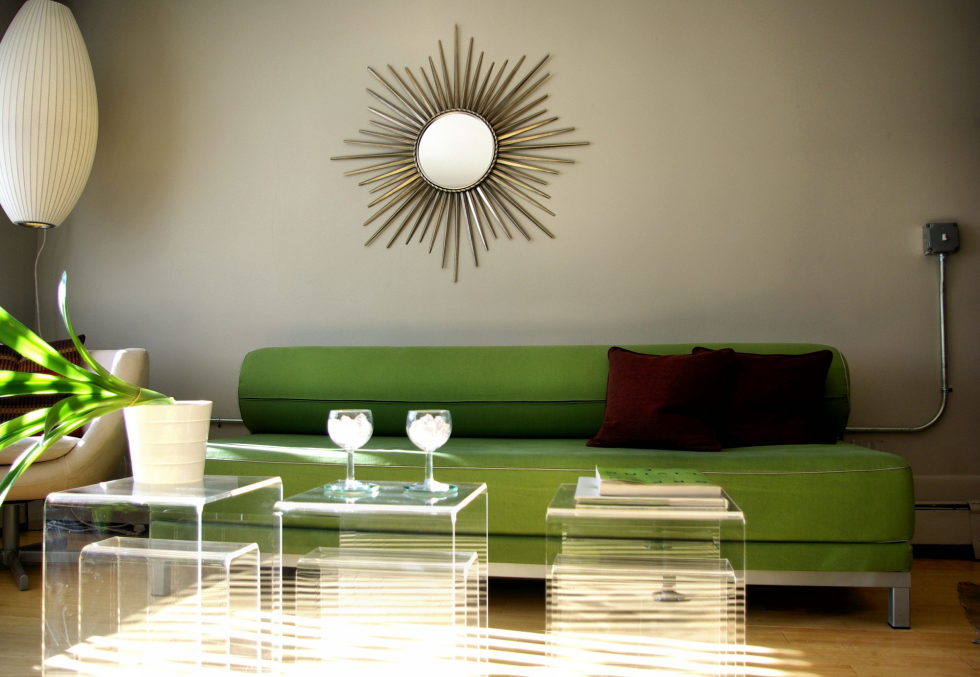 Green and Beige Living Room Interior