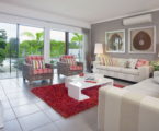 red and grey colors living room interior
