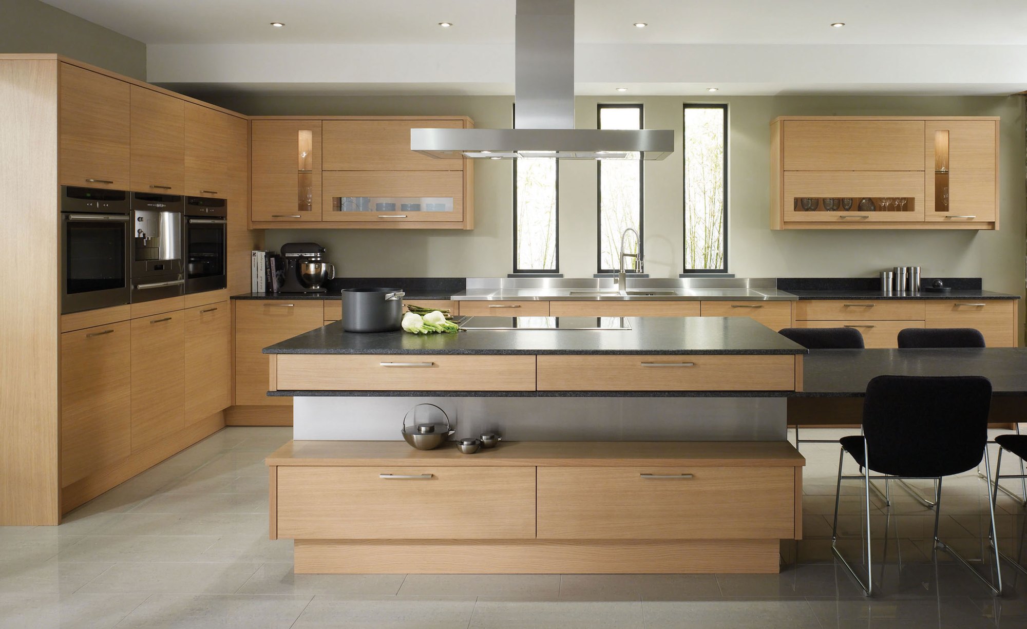 kitchen design with beige flooring