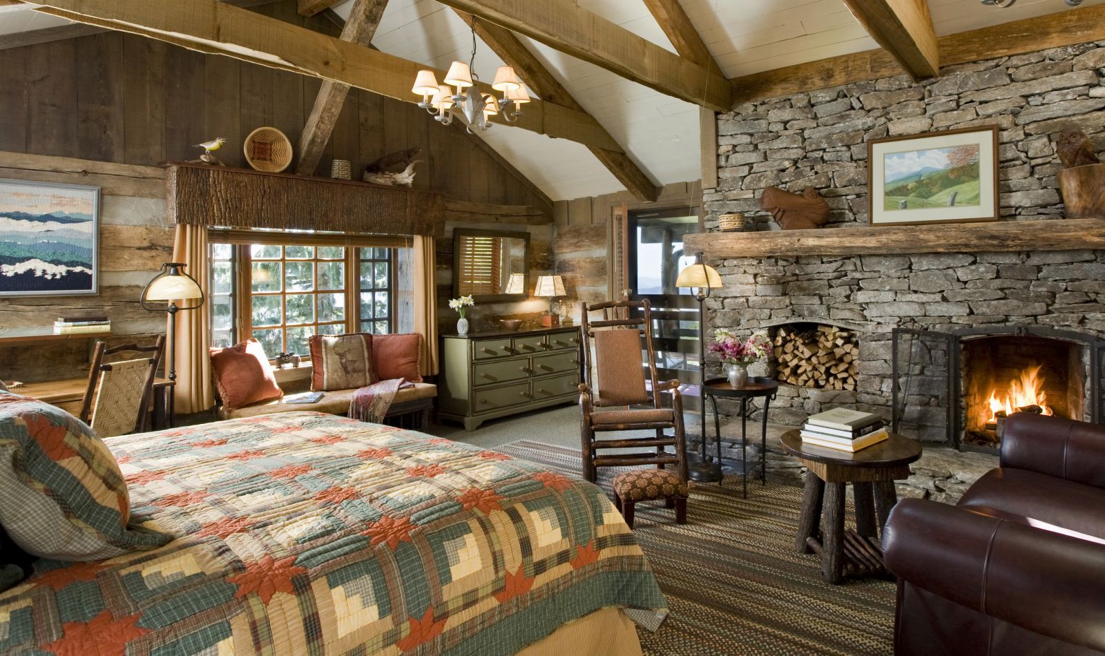 Country Style Interior   Farmhouse Bedroom With Fireplace Country Style 