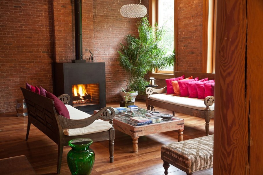 Loft Style interior design - Living  room with Fireplace