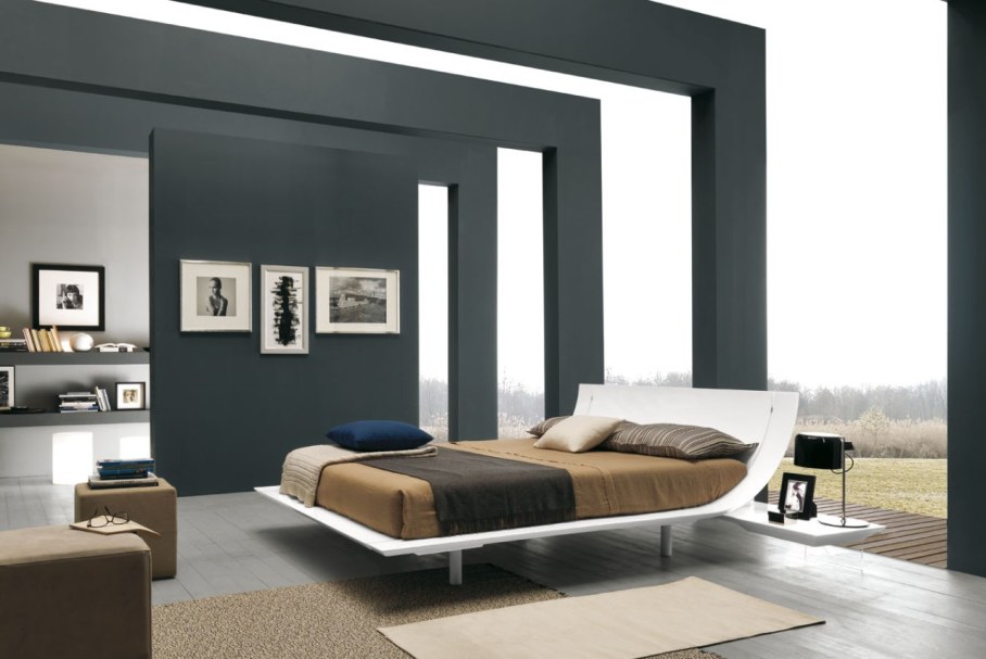 Bedroom interior in the modern style - Palette often contains white black colors and neutral shades