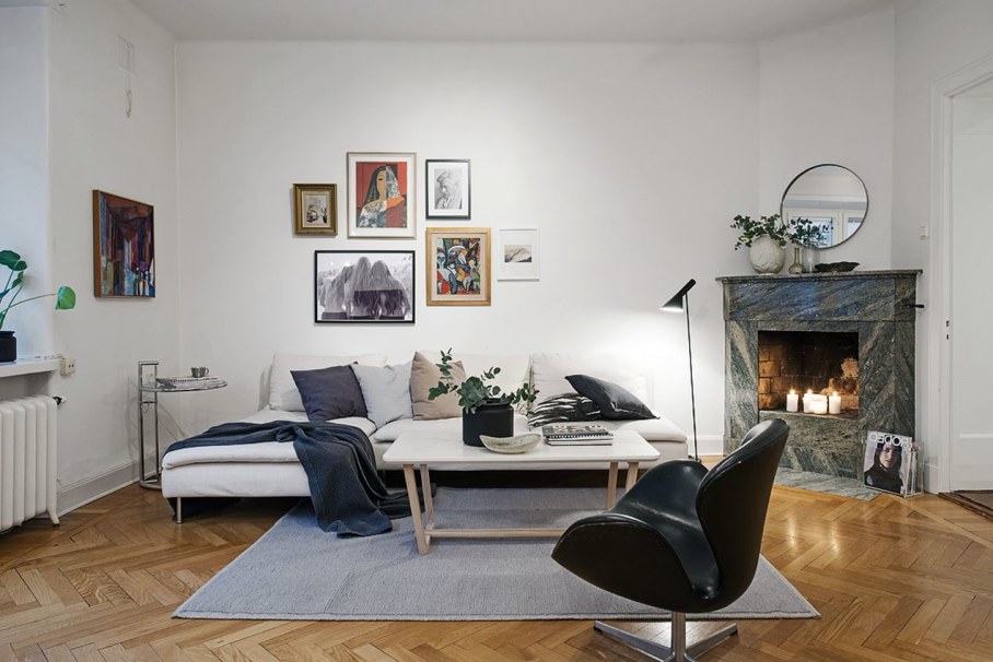 Goteborg's Apartment - parquet floors and whitewashed walls