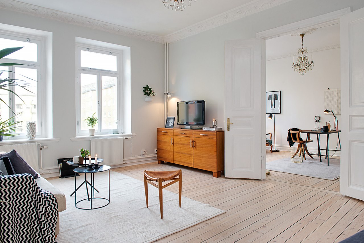 Scandinavian Style Interior Design Solid Board Or Natural Parquet On The Floor 