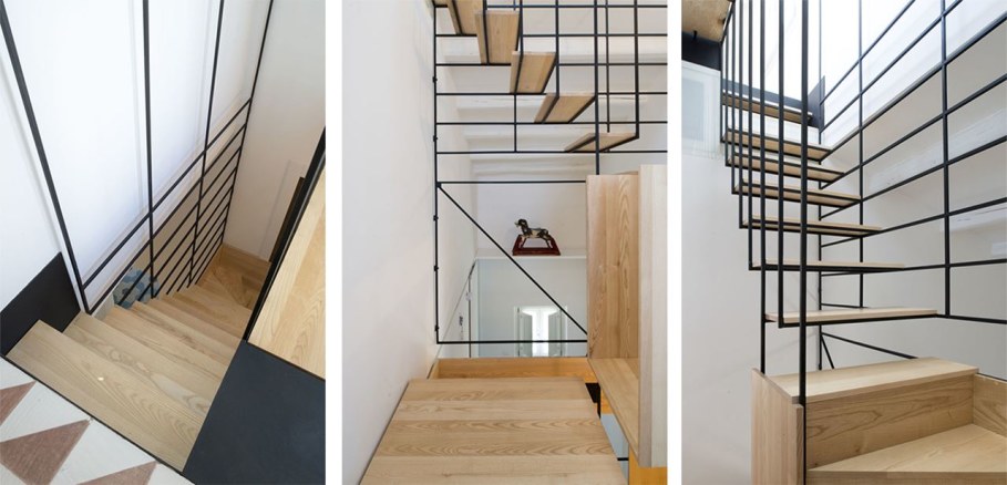 The Stylish Staircase Made of Metal Framework and Wooden Panels 2