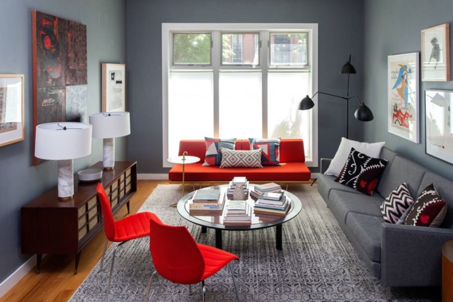 Living room - A grey color is a great background for bright shades