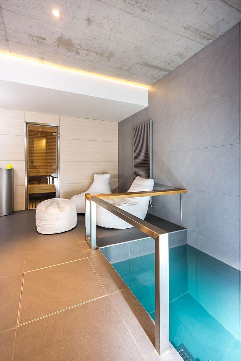 This modern three-story house - bathroom with a small sauna and a swimming pool