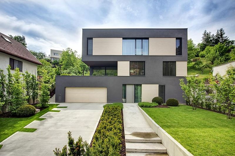 This modern three-story house is located in Slovakia