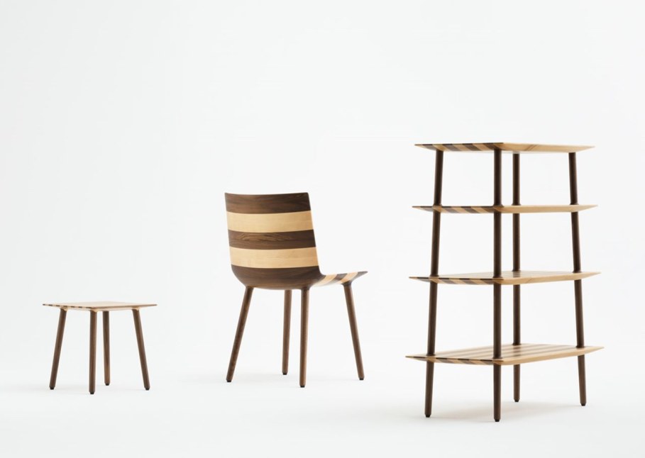 Wafer furniture - a chair, a side table and a shelf