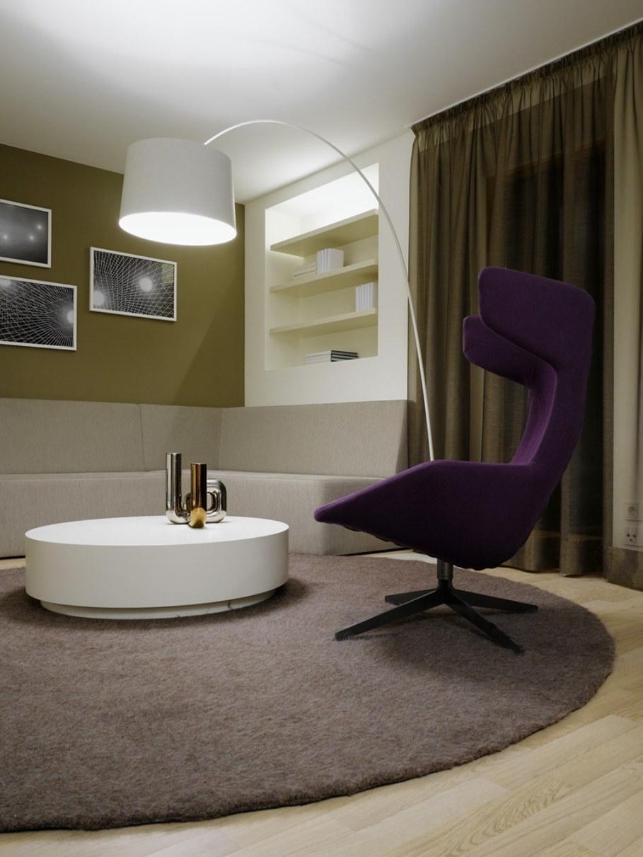 Elegant interior design - living room with a modern floor lamp