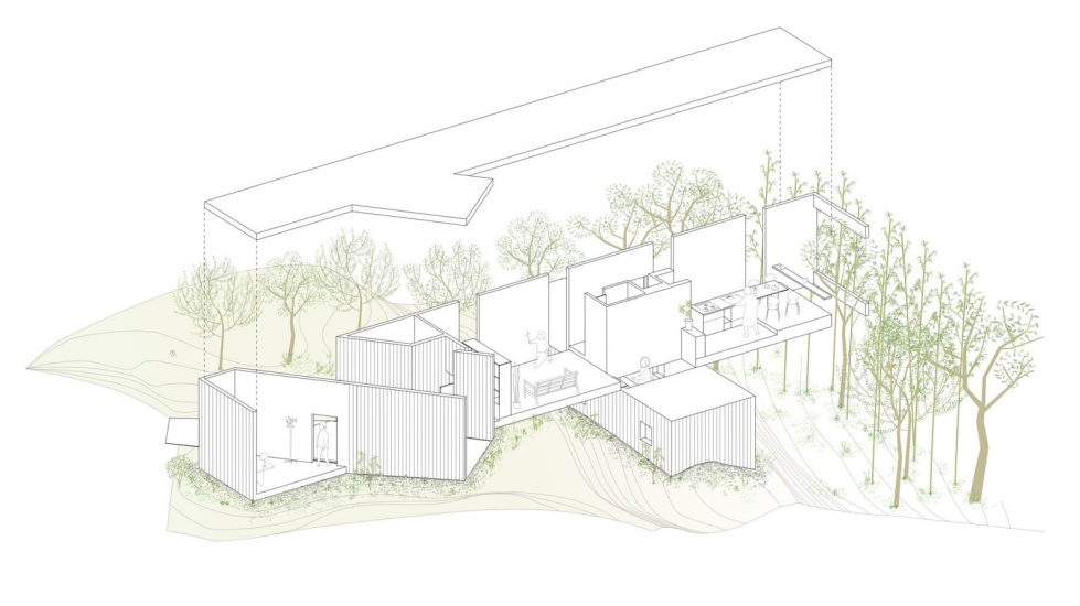 The pendulous over the forest house '+ node' from the UID Architects - Plan 4