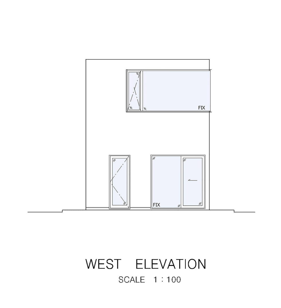 The Wave house by the APOLLO Architects & Associates studio - West Elevation Plan