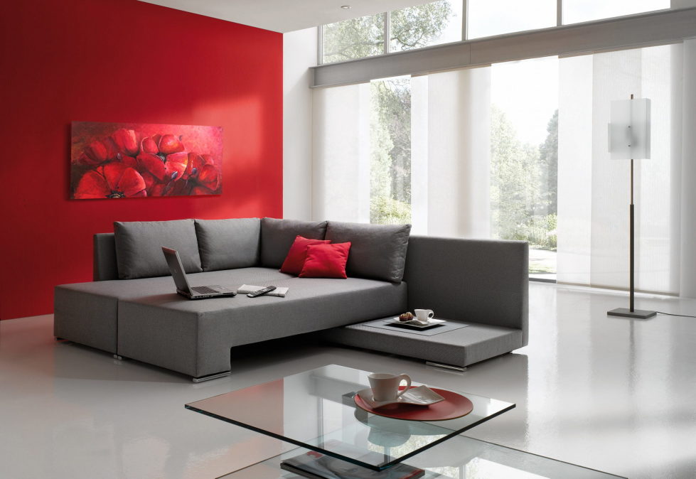 Combinations of the red and grey colors in the interior