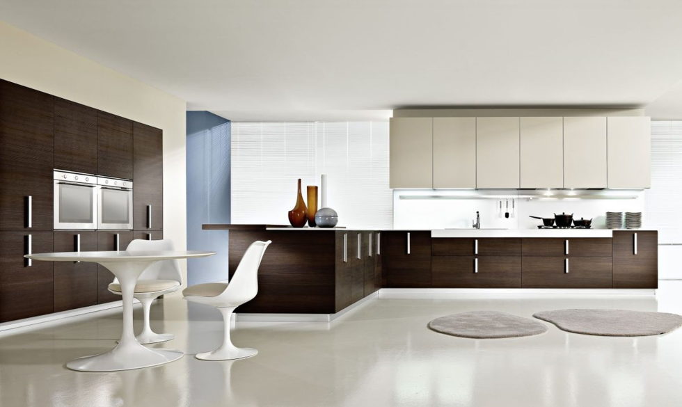 The beige and brown color kitchen interior