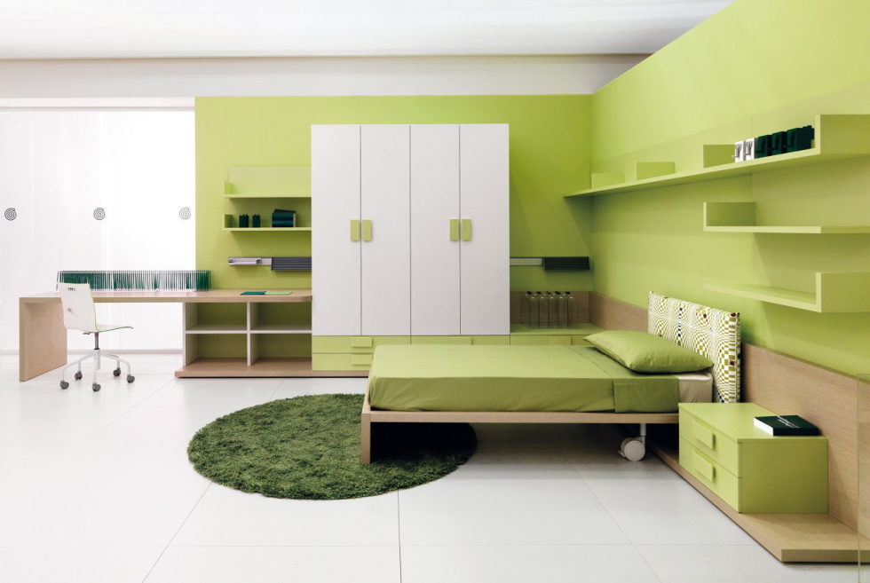 The light-green color in the interior – bedroom