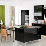 black, white and green colors in the kitchen interior