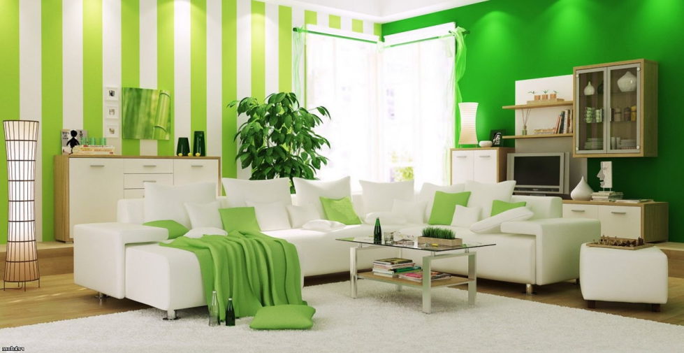 combinations of beige and green color in the interior design